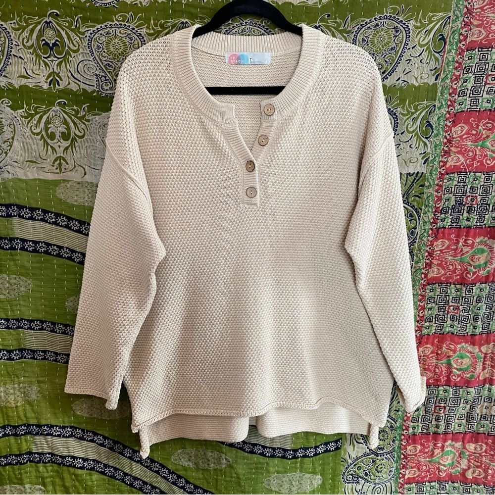 Free People Beach Oatmeal Hailey Sweater/ Pants Waffle Knit Set Size Small - Picture 3 of 16